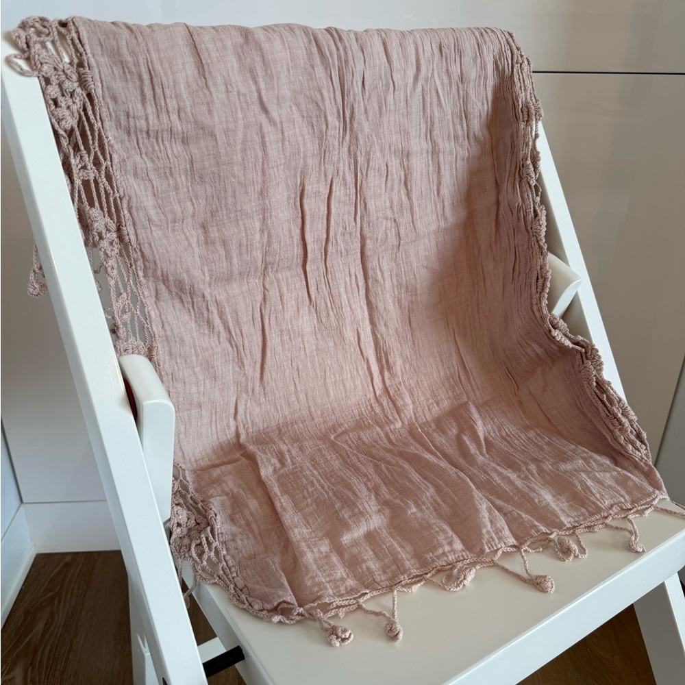 Dainty Blush Pompom Crochet Scarf